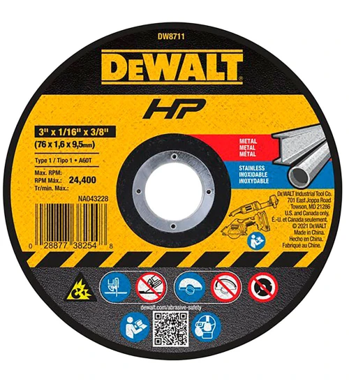 DISCO DE CORTE ABRASIVO HP3 X1/6X3/8 3PCS DW8711P3 DEWALT