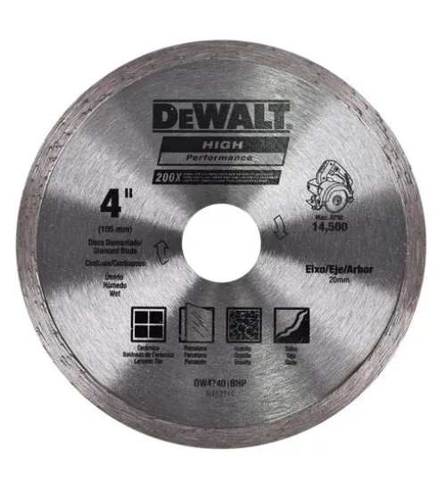 DISCO DIAMANTADO 4" 105MM CONTINUO - FURO 20MM PARA USO EM SERRA MÁRMORE - DEWALT DW47401BHP 