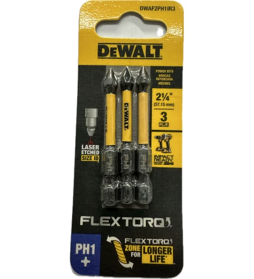 BITS PHILLIPS PH1 FLEXTORQ 2.1/4'' (5,7CM) CARTELA COM 3 UNIDADES DWAF2PH1IR3 DEWALT