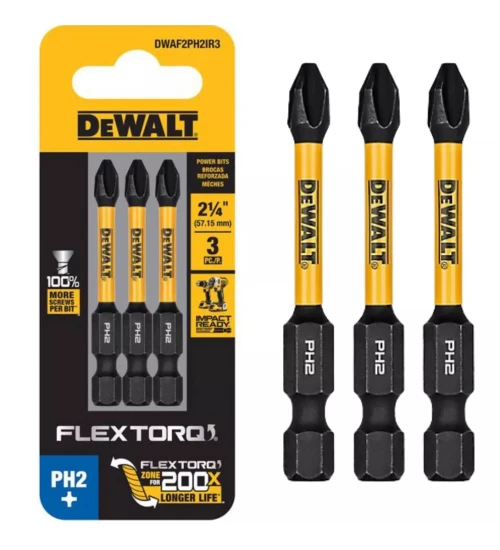 BITS PHILLIPS PH2 FLEXTORQ 2.1/4'' (5,7CM) CARTELA COM 3 UNIDADES DWAF2PH2IR3 DEWALT