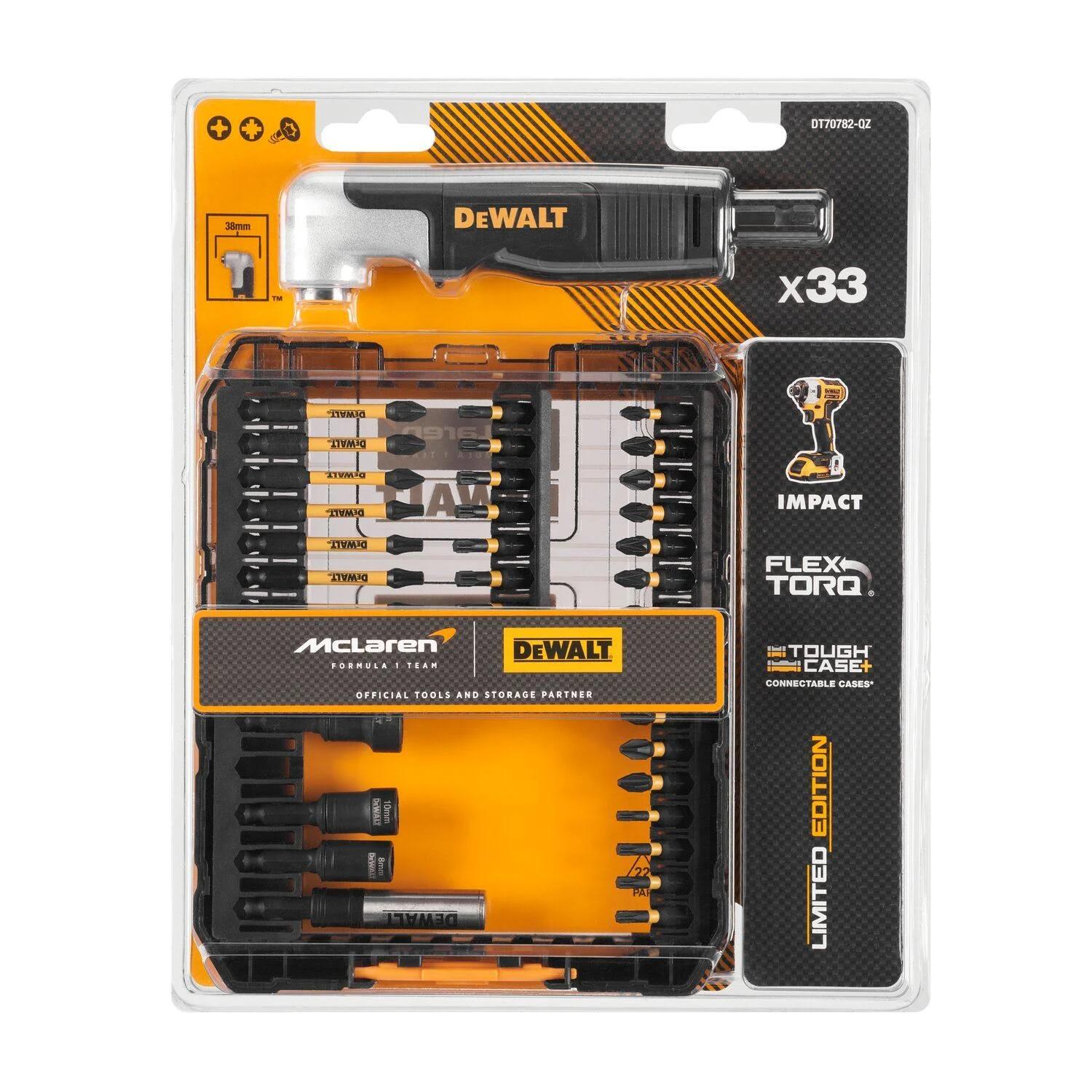 JOGO DE BITS COM ADAPTADOR ANGULAR 33 PEÇAS EDIÇÃO LIMITADA MCLAREN DT70782-QZ DEWALT